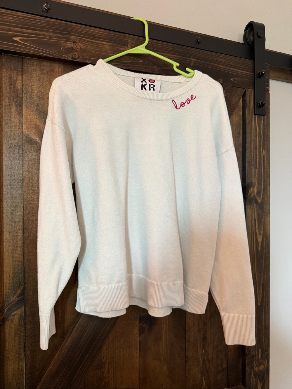 Kerri Rosenthal Cream Crewneck with Pink Logo Accent